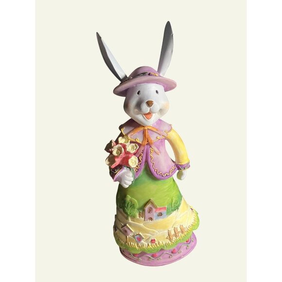 Easter Bunny Figurines Set Of 2 With Spring Details & Decorations - Picture 3 of 13